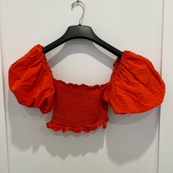 ZARA red poof sleeve crop top - Picture 1 of 4
